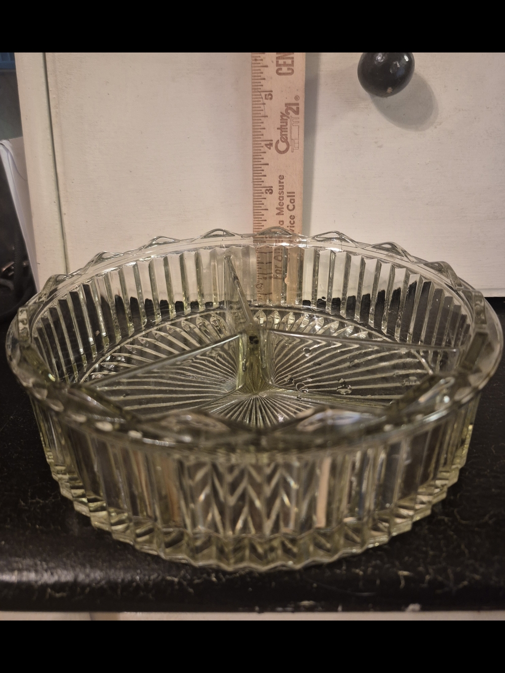 Vintage Pressed Glass Divided Server Clear Ribbed Glass Candy Dish